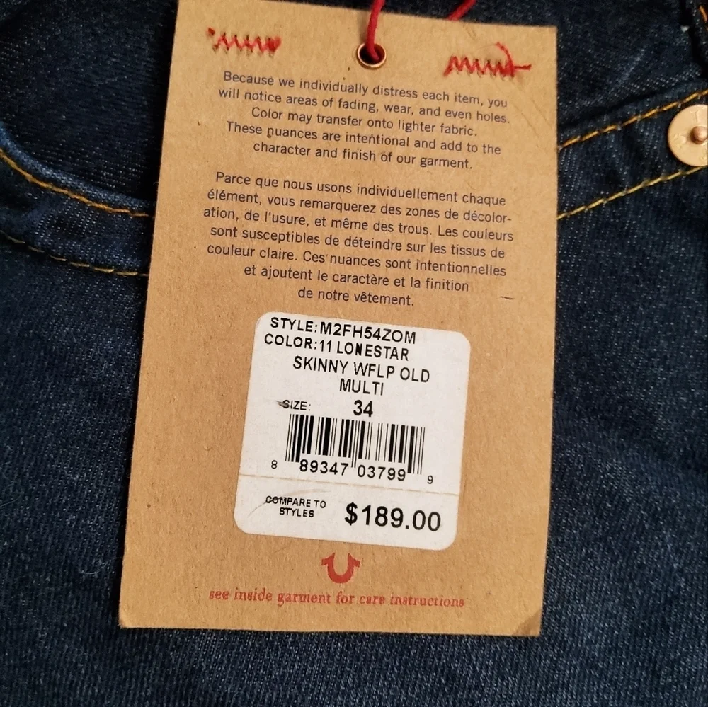 True Religion Skinny WFLP Old Multi Size 34